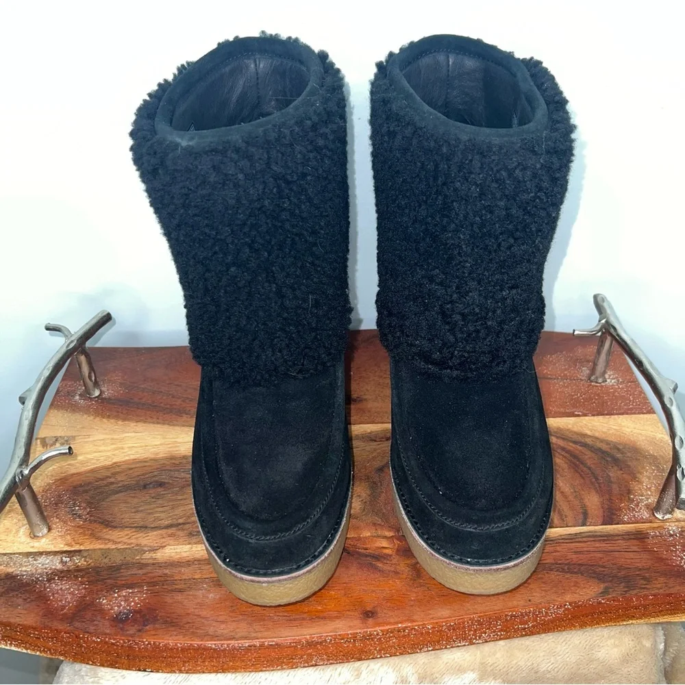 UGG Coldin Black Shearling Wedge Ankle Boots Size 11 - Picture 5 of 9